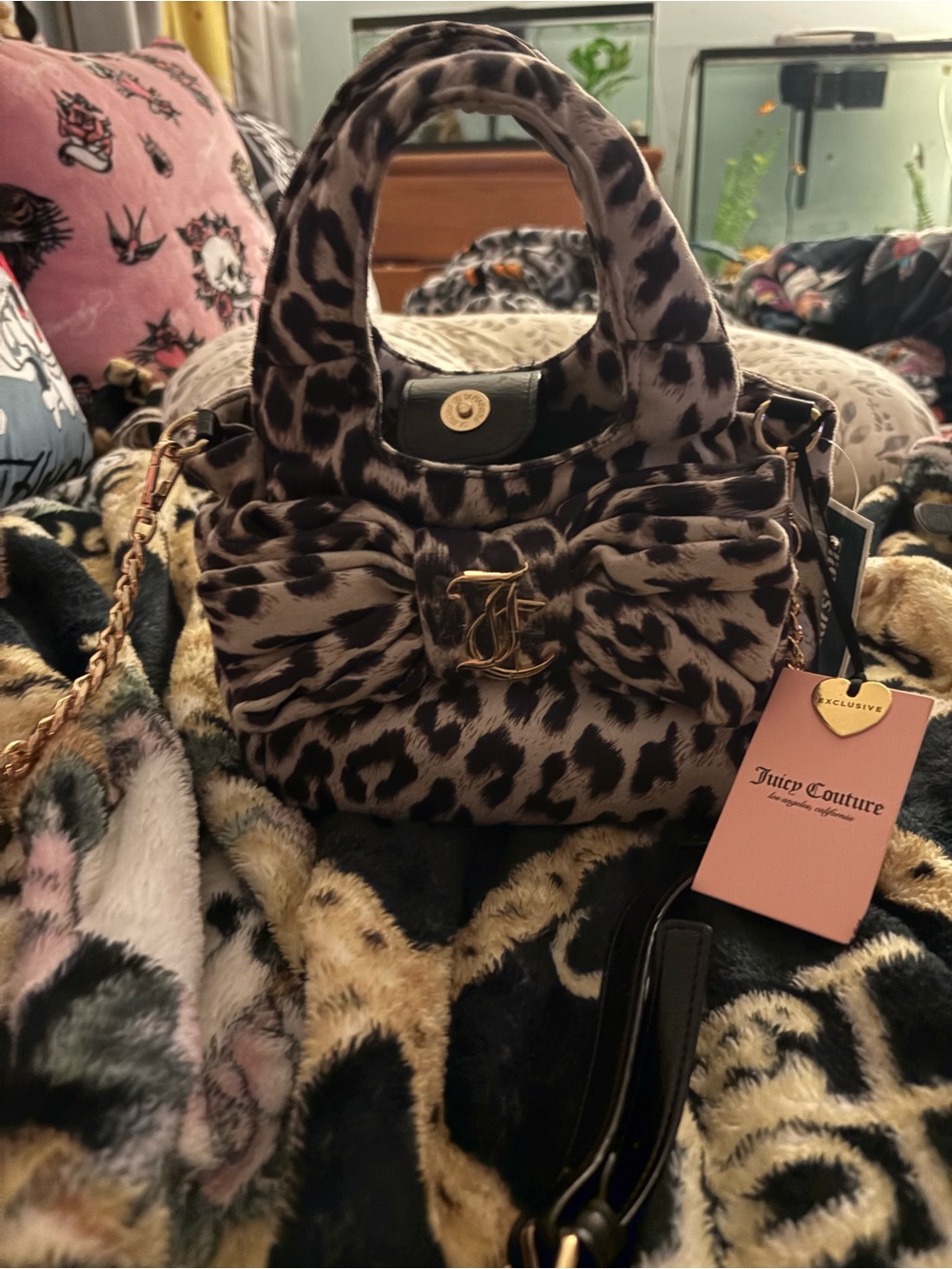 Juicy Couture Leopard-Print Mini Satchel with Gold Hardware